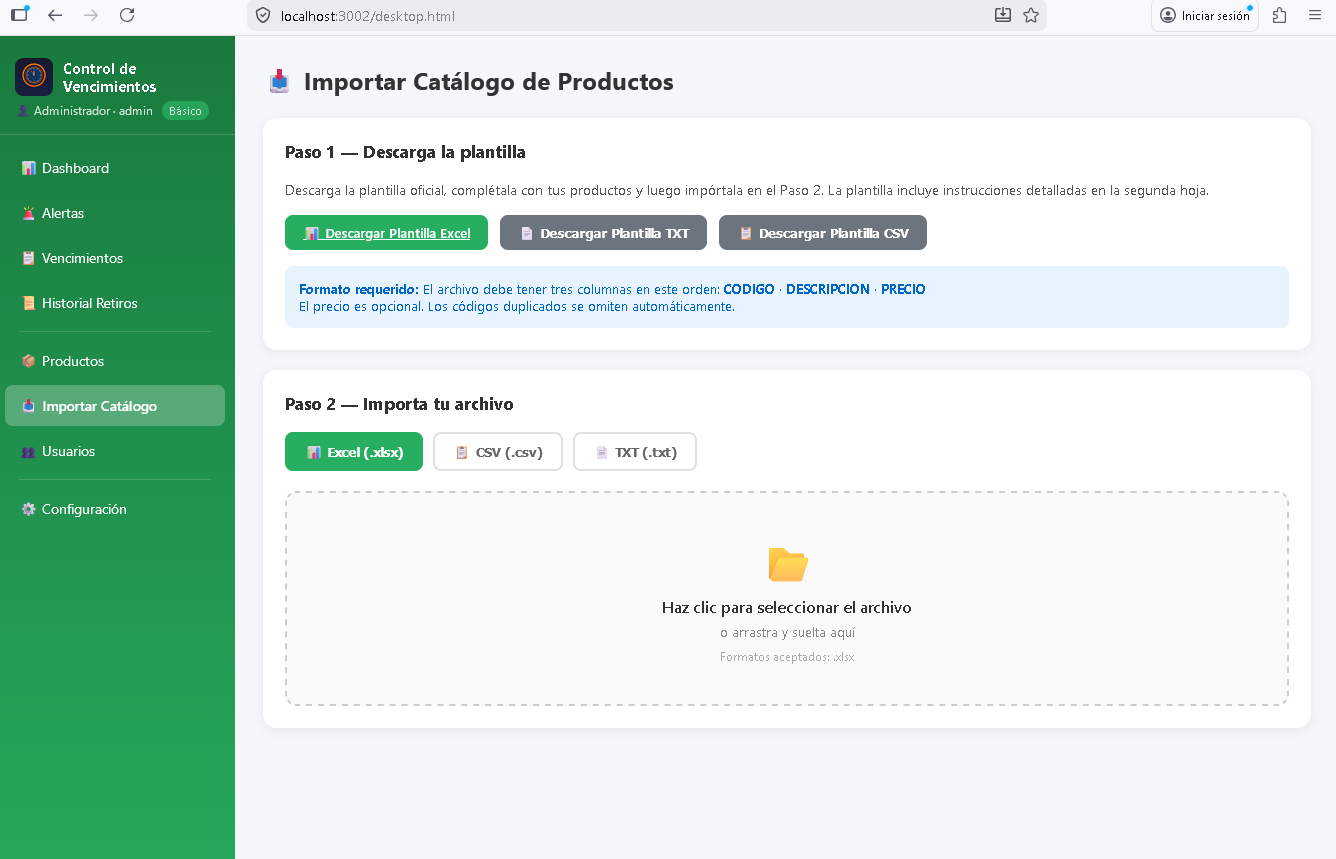 Importar catálogo de productos